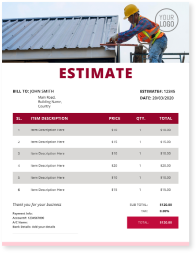 Roofing Estimate Template Word Excel PDF Google Docs 