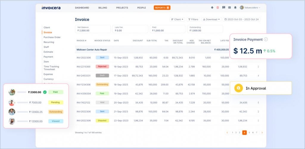 Invoicera invoice generation dashboard