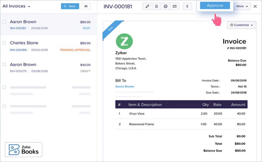 Zoho Books invoice generation