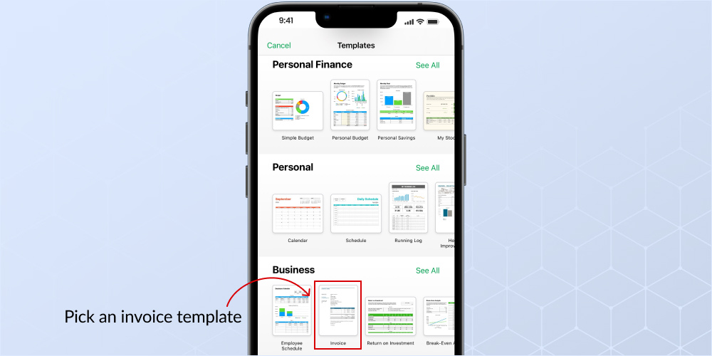 Step 3_ Pick an invoice template from the template library