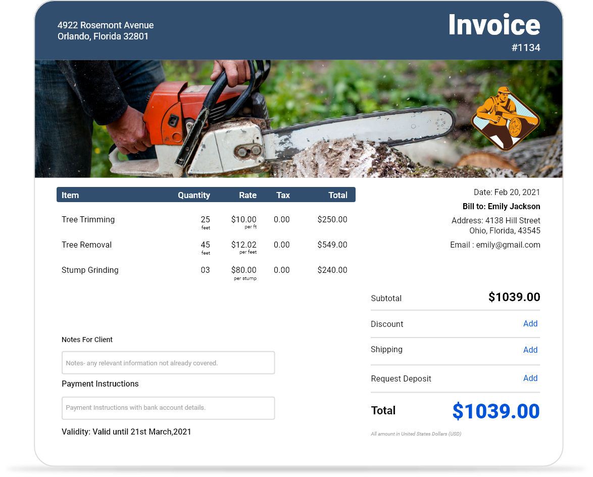 Tree Service Invoice Template Free Download InvoiceOwl