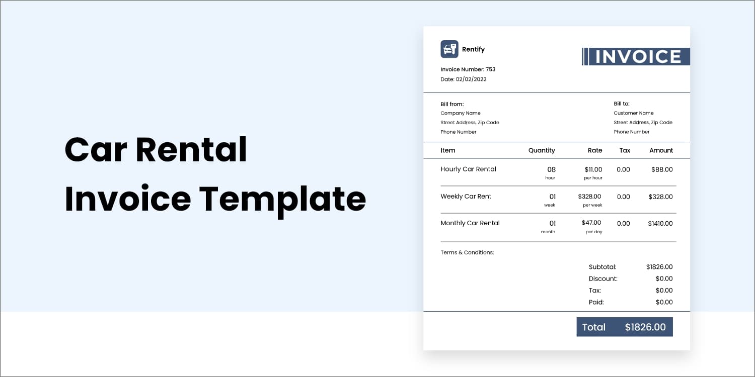 Car Rental Invoice Template Free Download Customize