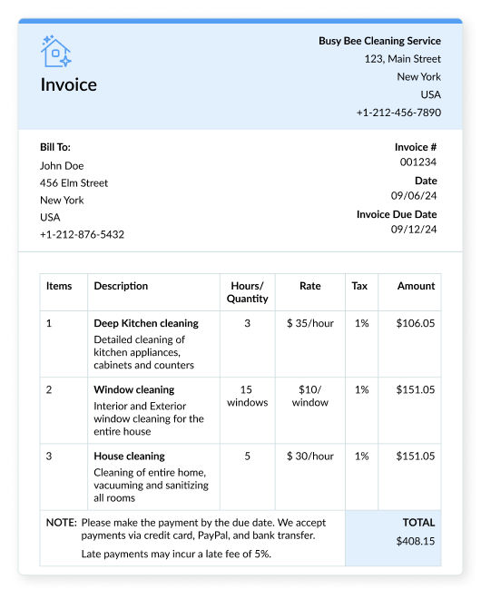 House cleaning invoice template