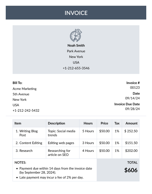 Hourly invoice template