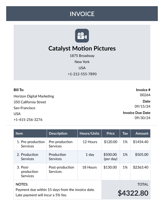 video production invoice template