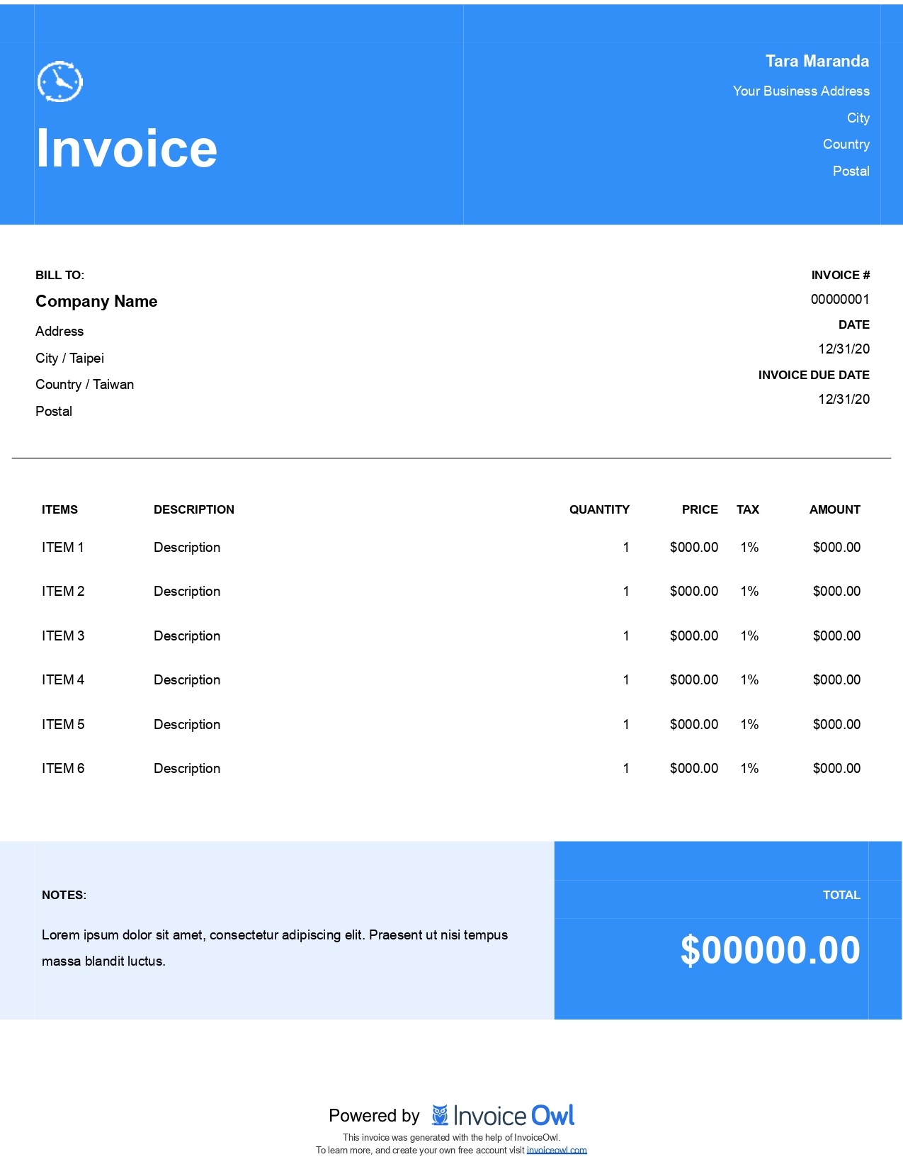 Hourly Invoice Template