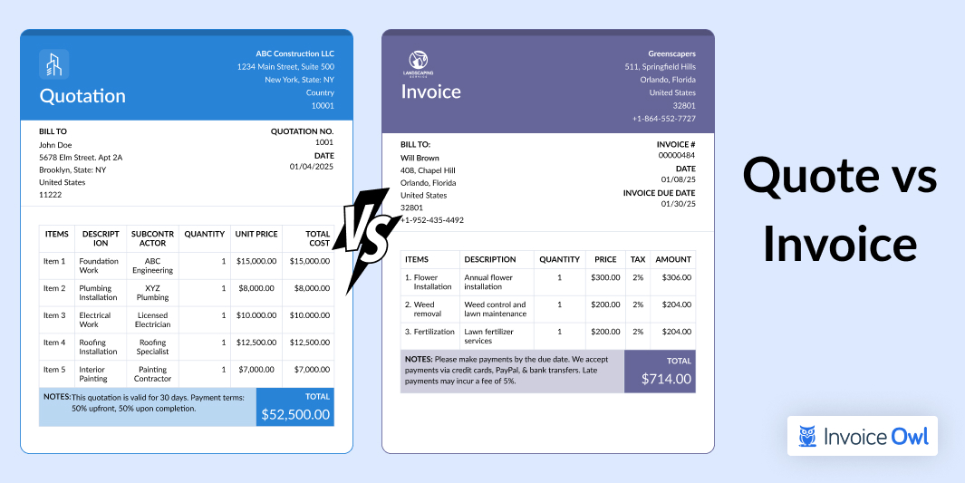 Quote vs Invoice