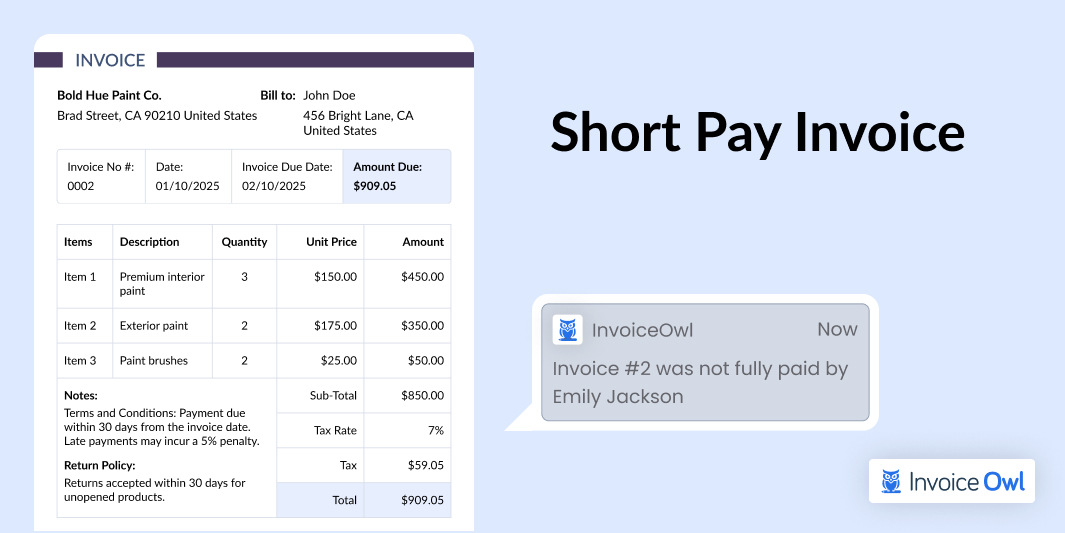 short pay invoice